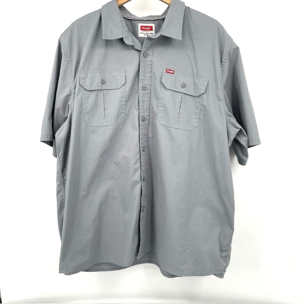 Wrangler‎ Men's XL Gray Button Up Shirt Short Sleeve Shirt
